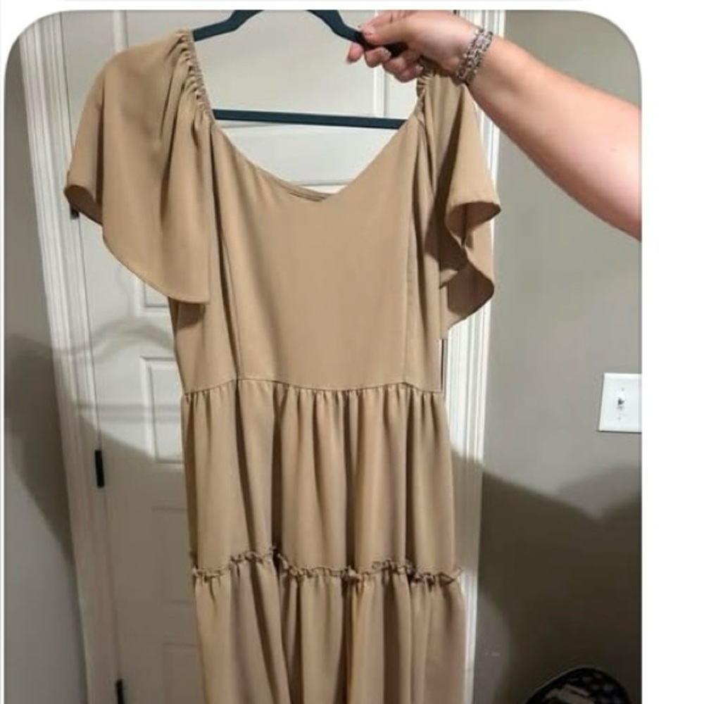 SHEIN Tan Ruffle Sleeve Mini Dress